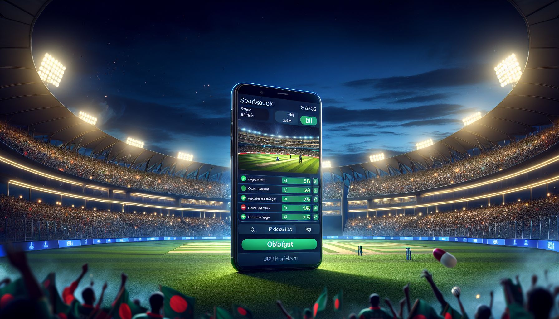 Mobile sports betting view during a thrilling cricket night with fast-moving odds and energetic stadium atmosphere